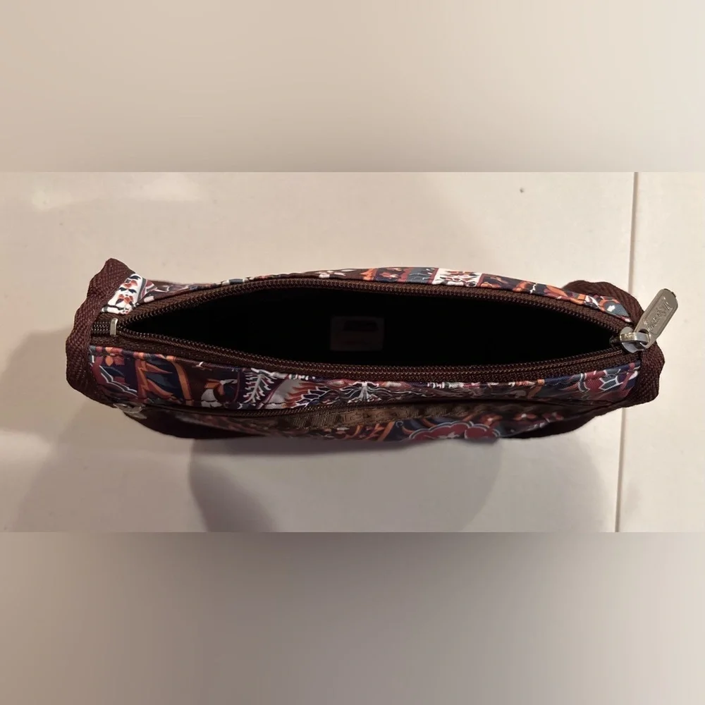 LeSportsac | Fantazmic Floral Brown paisley print zippered pouch, bag.